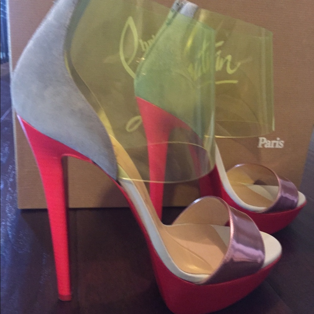 Christian Louboutin Dufoura 140 Suede PVC Heels - Picture 2 of 8